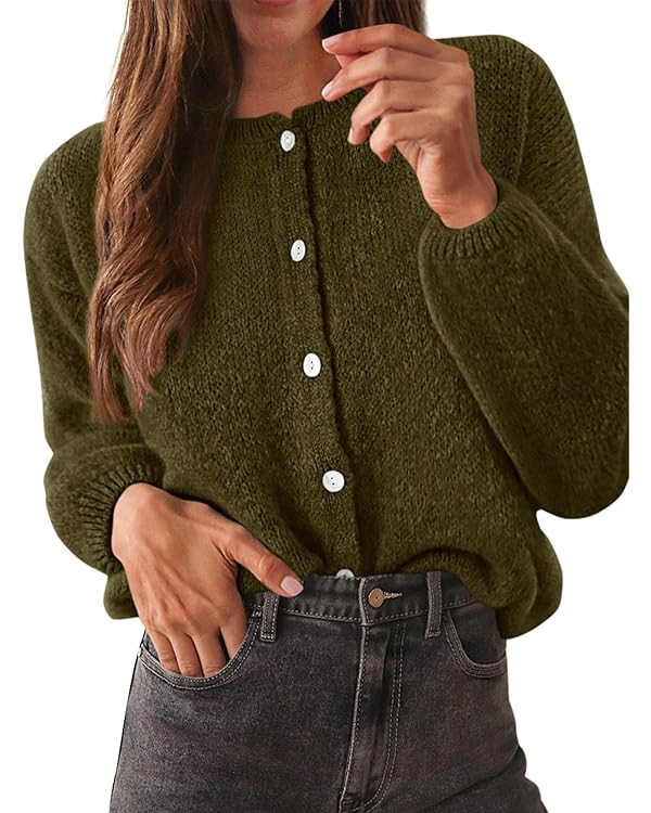 KIRUNDO Cardigan Sweaters For Women Early Fall Fashion Crewneck Long Sleeve Button Up Loose Fit C... | Amazon (US)