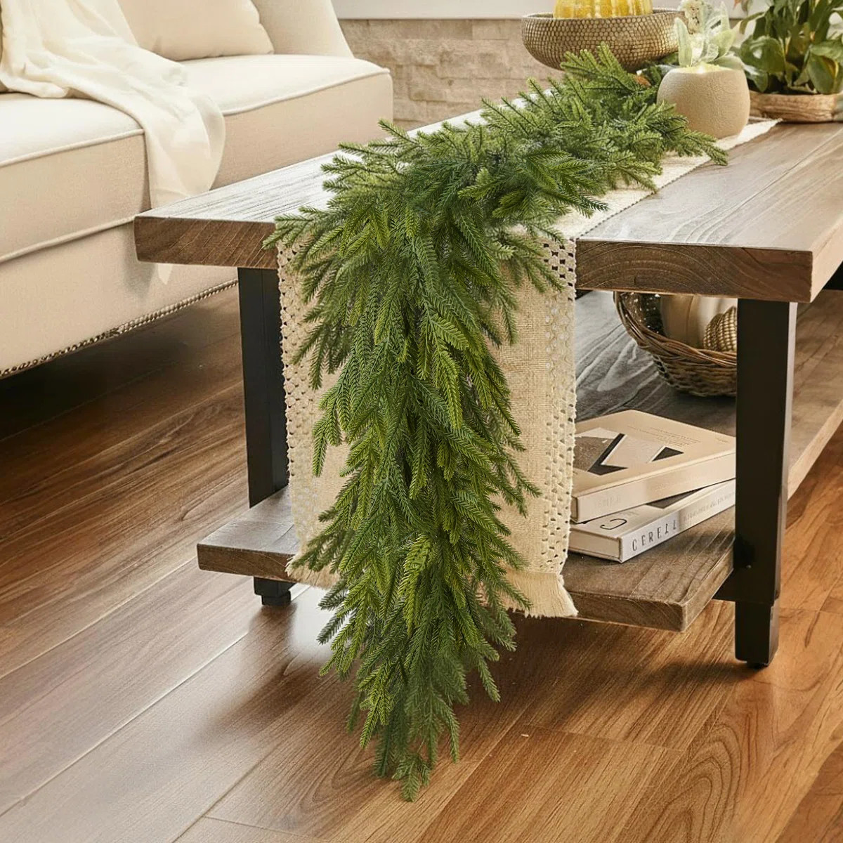 6Ft 2 Packs Christmas Garland Norfolk Pine Garland Real Touch Faux Greenery Cedar Garlands For Ma... | Wayfair North America