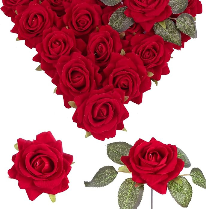 Red Artificial Roses 16pcs Velvet Roses Artificial Flowers 3.15" Fake Red Roses for Bridal Bouque... | Amazon (US)