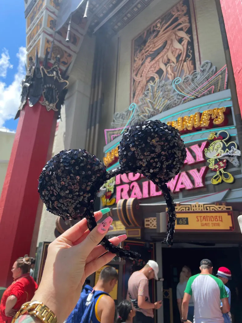 Black Velvet Confetti Sequin Mouse Ears - Etsy | Etsy (US)