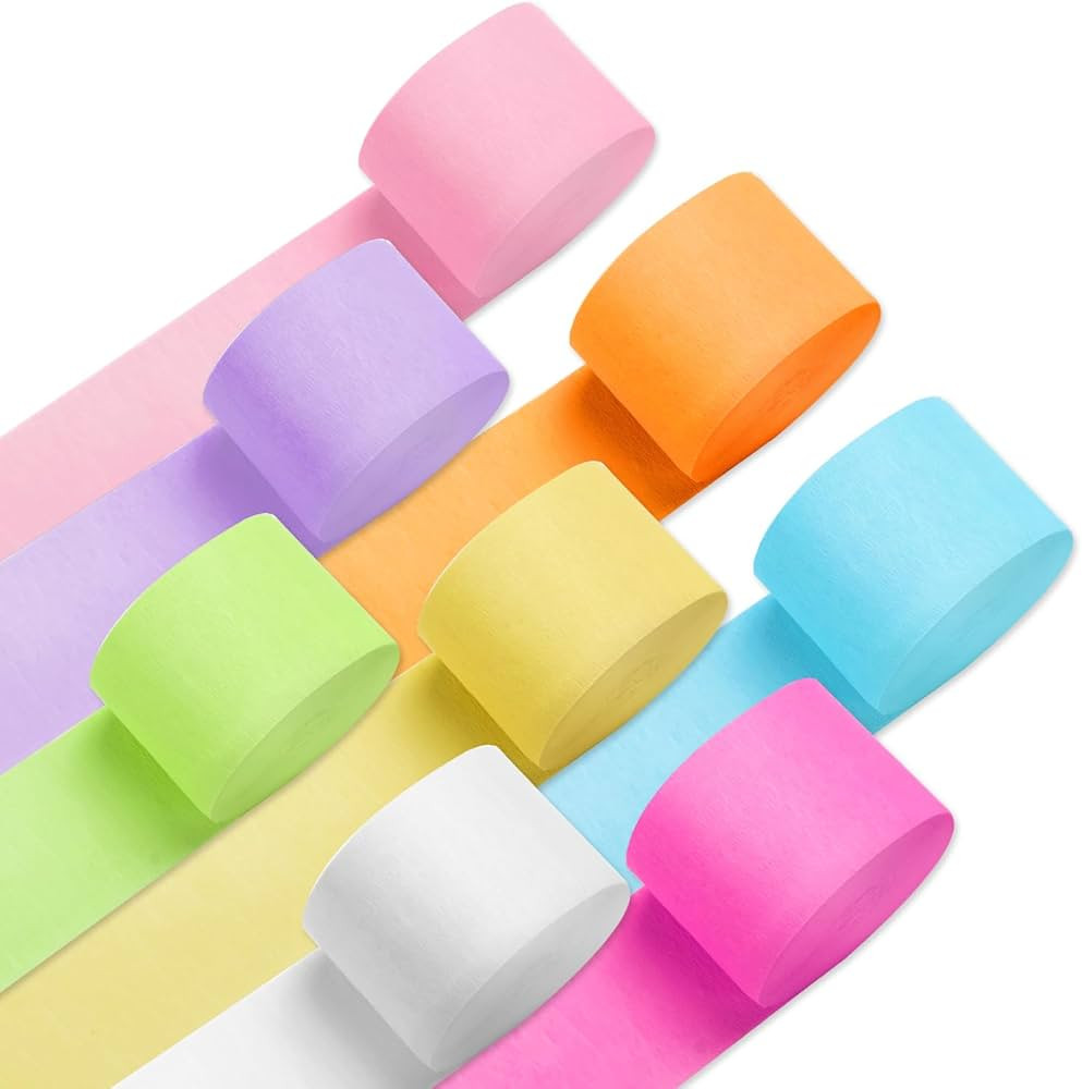 Crepe Paper Streamers, 8 Rolls 656ft Party Streamers, Pack of 8 Pastel Colors Crepe Paper for Kid... | Amazon (US)