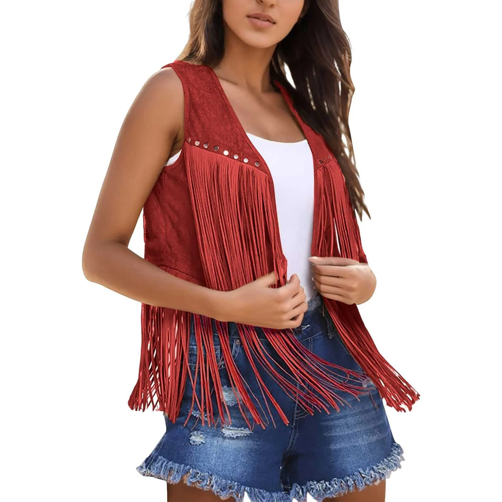 Fozruso Women Fringe Vest Faux Suede Open Front Vintage Vest Sleeveless 70s Hippie Clothes Boho W... | Walmart (US)