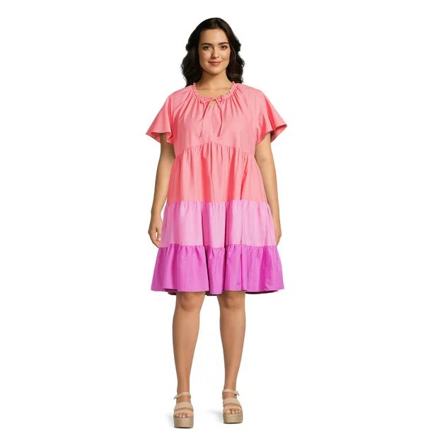 Terra & Sky Women’s Plus Size Tiered Tie Neck Dress | Walmart (US)