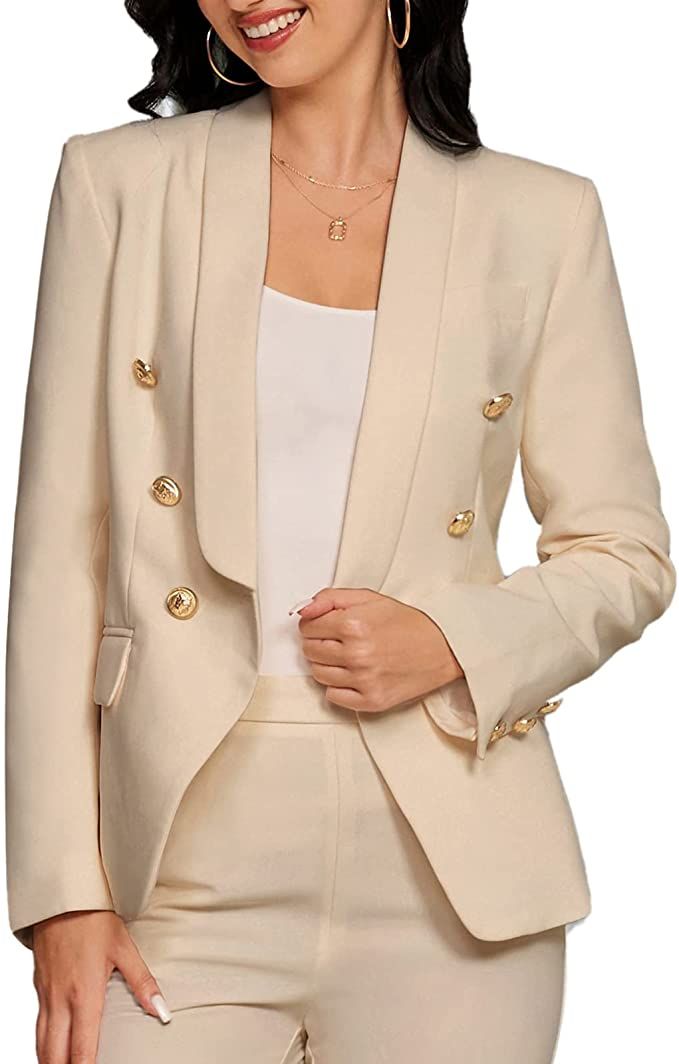 JASAMBAC Women's Double Breasted Blazers Lapel Collar Open Front Long Sleeve Business Work Casual... | Amazon (US)