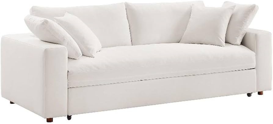 Modway Commix Down Filled Fabric Sleeper Sofa in Pure White | Amazon (US)
