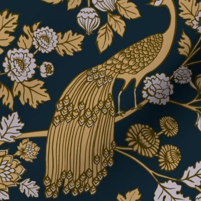 Peacock Garden {Midnight/Gold} | Spoonflower