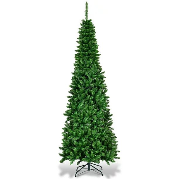 Costway 7.5ft Pre-Lit Hinged Pencil Christmas Tree 350 White Lights - Walmart.com | Walmart (US)