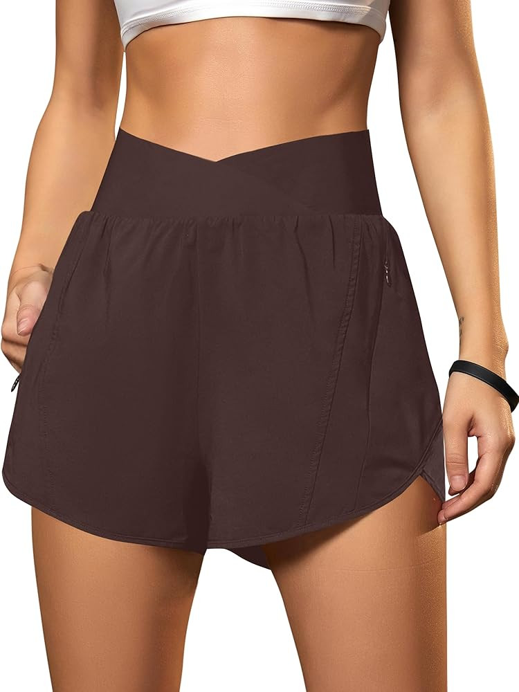 Blooming Jelly Women's Workout Shorts Athletic Running Shorts Crossover High Waisted Gym Shorts w... | Amazon (US)