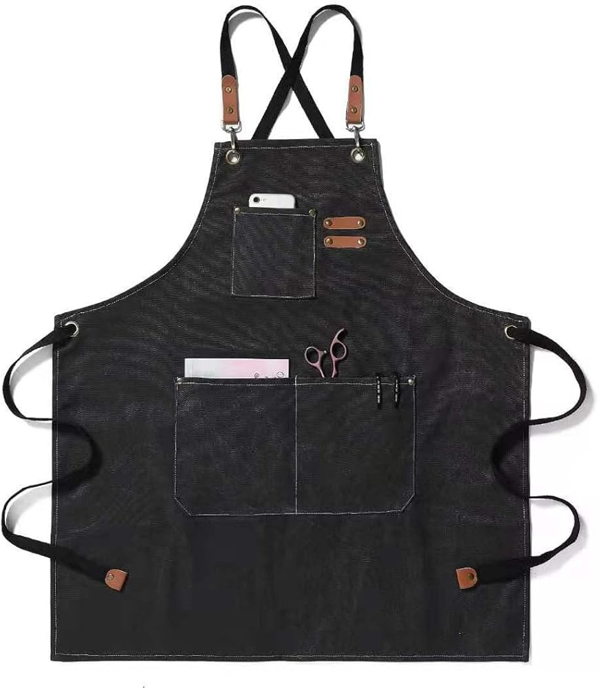 Adjustable Canvas Apron with 3 Pockets for Men Women,Cross Back Work Apron,Durable Kitchen Apron ... | Amazon (US)