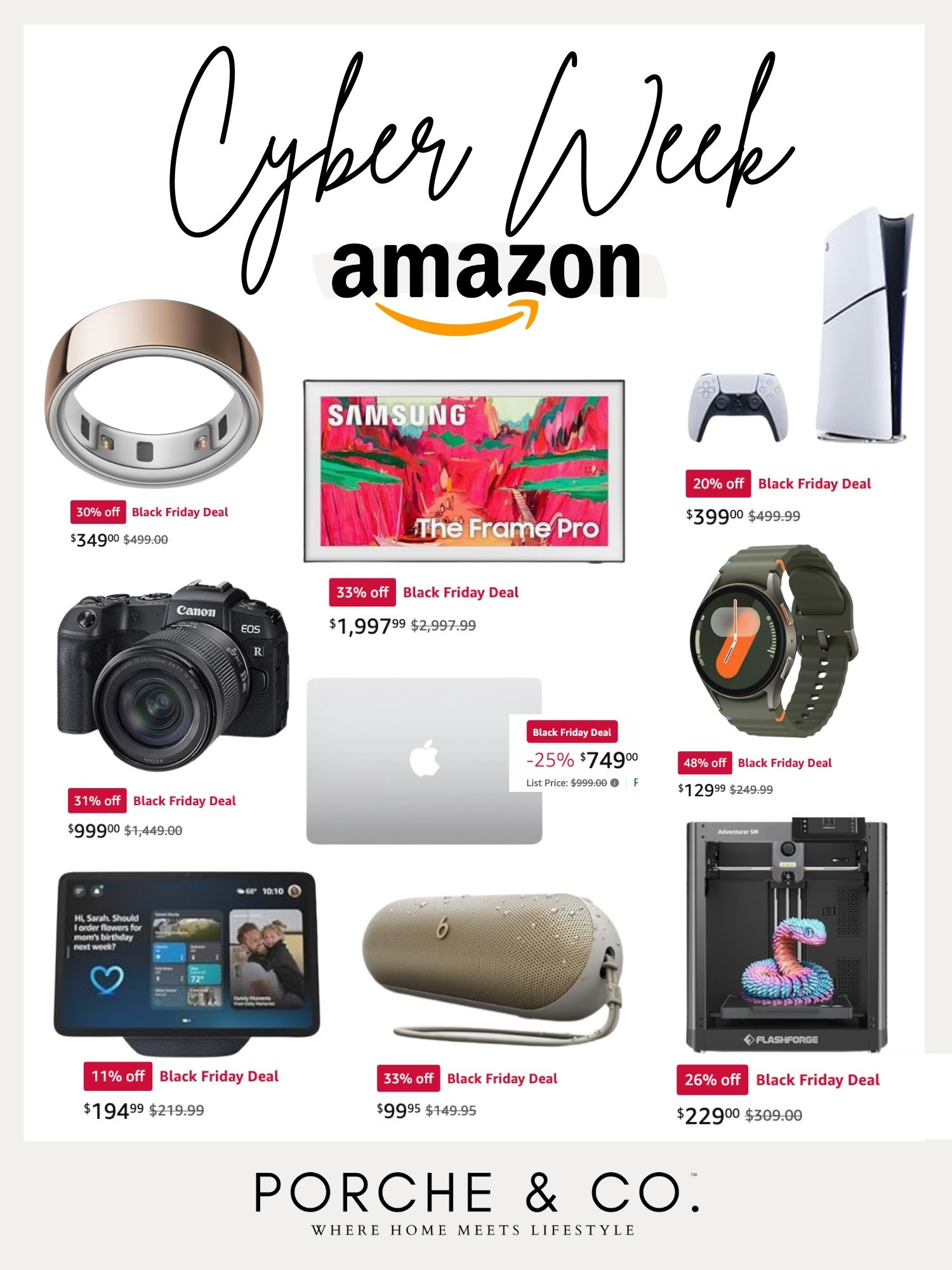 ✨ CYBER WEEK AMAZON DEALS ✨
Rounding up the BEST Amazon Black Friday + Cyber Monday deals — these are major markdowns on top tech, home gadgets, and gift ideas for everyone on your list. If you’re shopping holiday gifts, electronics, or big-ticket Cyber Week deals, these prices are some of the lowest of the entire season.

From The Frame TV, to MacBooks, cameras, smart home devices, gaming consoles, and even wellness tech, this is such a good time to check off your Christmas list or upgrade your home. Amazon’s Cyber Week mega-deals are live and selling fast!

Cyber Week Amazon Sale • Black Friday Tech Deals • Cyber Monday Electronics • Holiday Gift Ideas • Amazon Cyber Deals • Best Tech Gifts • Home Essentials • Christmas Shopping

#cyberweek #cyberweeksale #cyberweekdeals #blackfriday #blackfridaysale #blackfridaydeals #cybermonday #cybermondaysale #cybermondaydeals #amazonfinds #amazonsale #techdeals #holidaygifts #giftideas #ltkhome #ltkholiday #porcheandco

#LTKSaleAlert #LTKGiftGuide #LTKCyberWeek