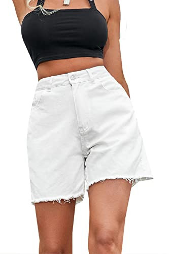 GOLDPKF Womens High Waisted Summer Athletic Shorts - Casual Trendy White Jeans - Medium | Amazon (US)