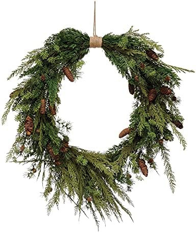 Creative Co-Op Faux Pine Pinecones & Wrapped Jute Hanger Wreath, Green | Amazon (US)