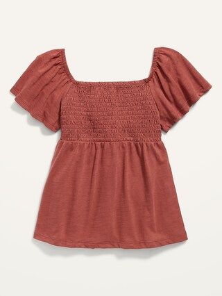 Slub-Knit Flutter-Sleeve Smocked Swing Top for Girls | Old Navy (US)