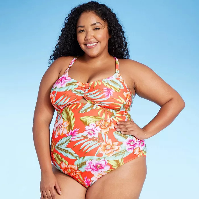 Women's Plus Size Cinch Keyhole One Piece Swimsuit - Kona Sol™ Orange | Target