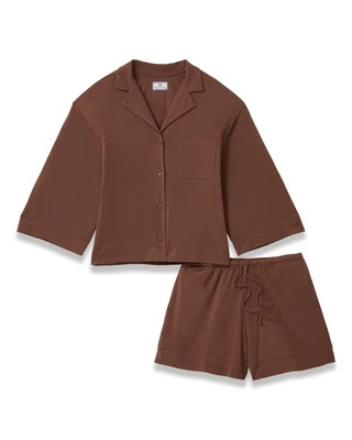 The Olivia Lightweight Pima Short Set in Chocolate Brown XS | Petite Plume