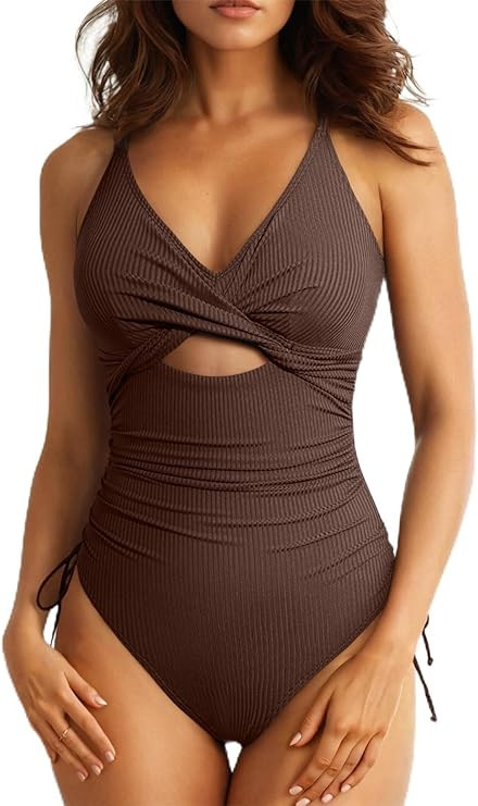 Aleumdr Women's Ribbed One Piece Swimsuit Tummy Control High Cut Bathing Suit Sexy V Neck Criss C... | Amazon (US)