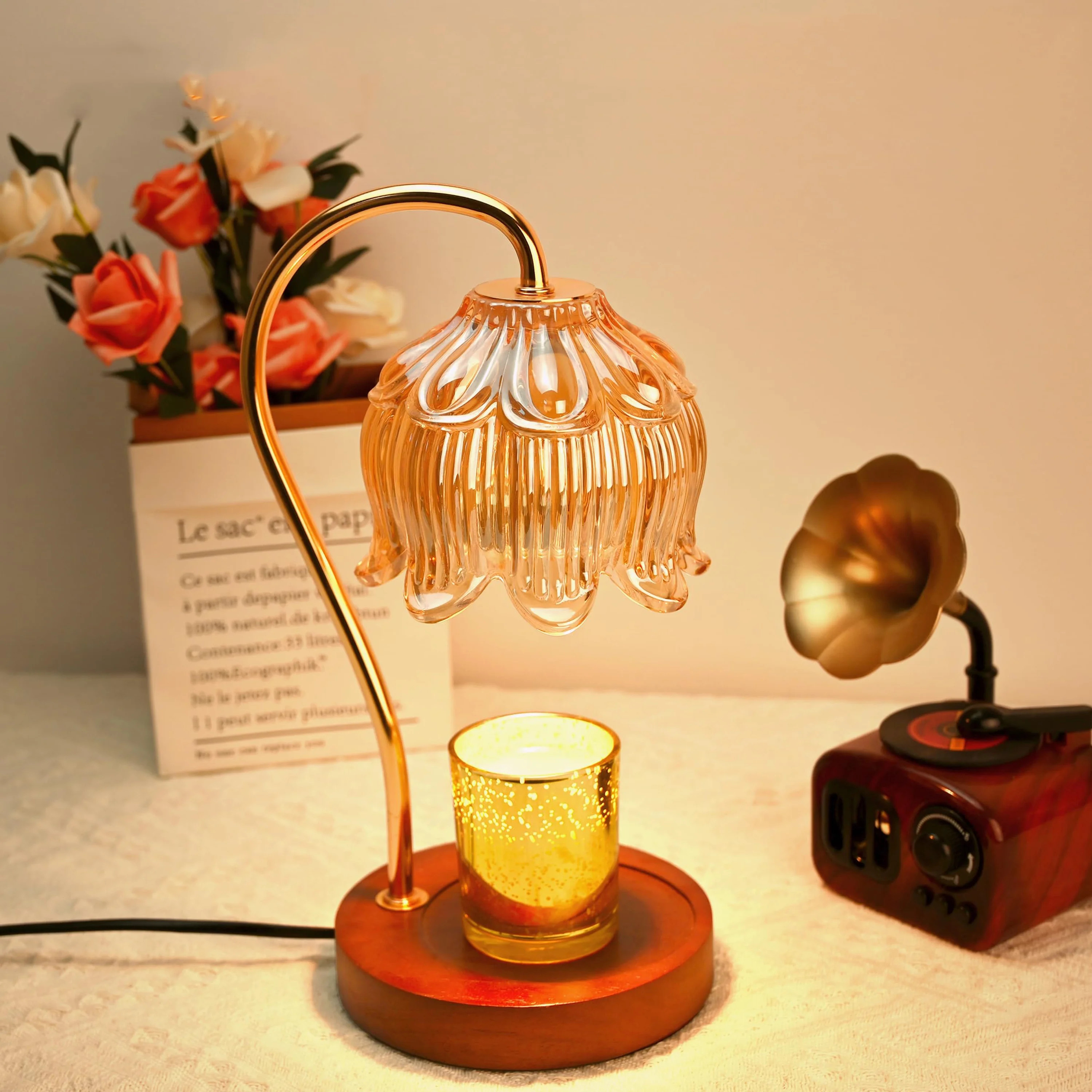 Hyindoor Flower Candle Warmer Lamp with Timer, Vintage Wax Melt Warmer for Scented Wax with 2 GU1... | Walmart (US)