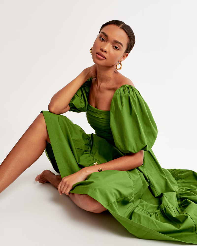 Emerson Poplin Puff Sleeve Midi Dress | Abercrombie & Fitch (US)