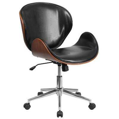 Emma and Oliver Mid-Back Walnut Wood Conference Office Chair in Black LeatherSoft | Target