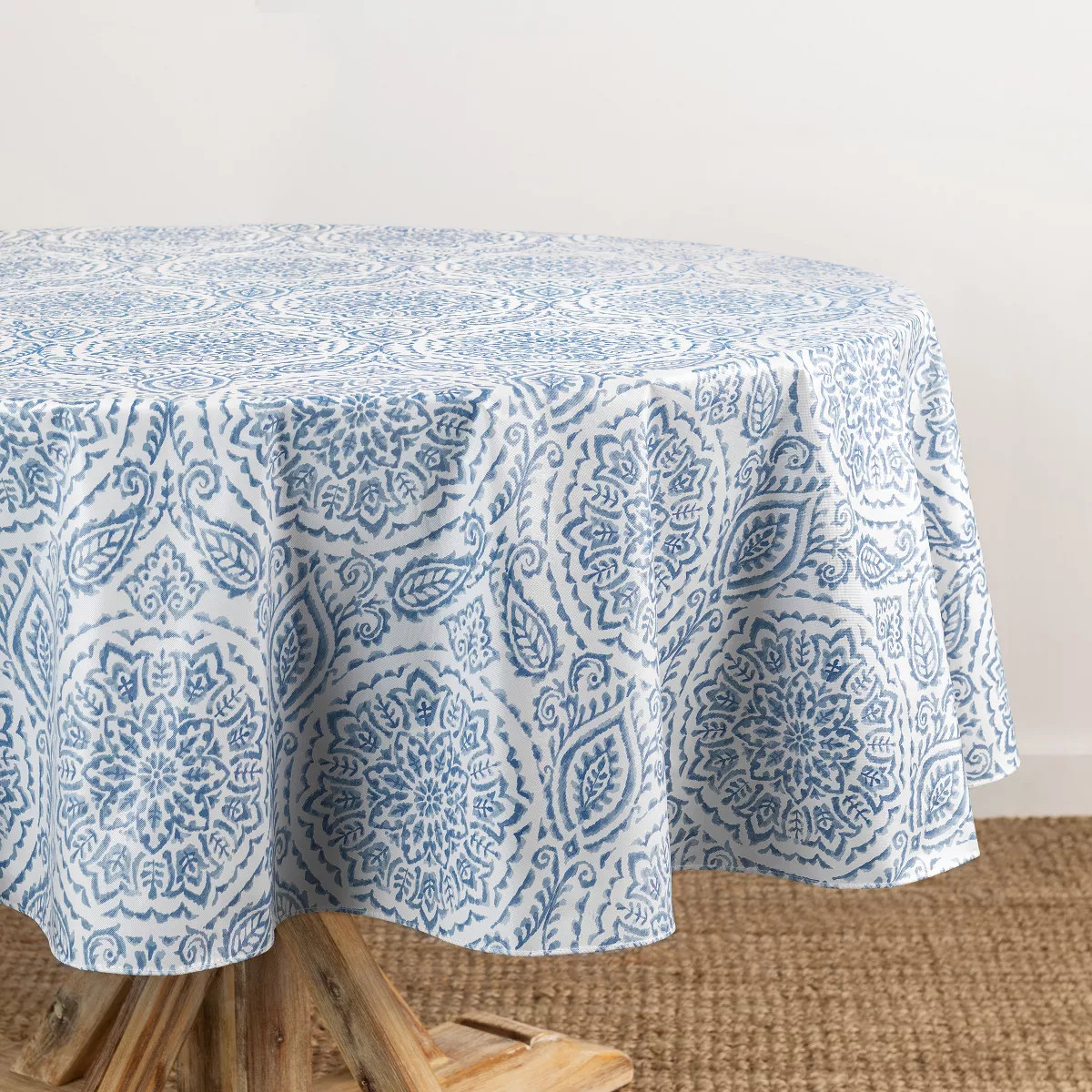 Savannah Boho Paisley Printed Vinyl Indoor/Outdoor Tablecloth - Blue - 84x60 Oval - Elrene Home F... | Target