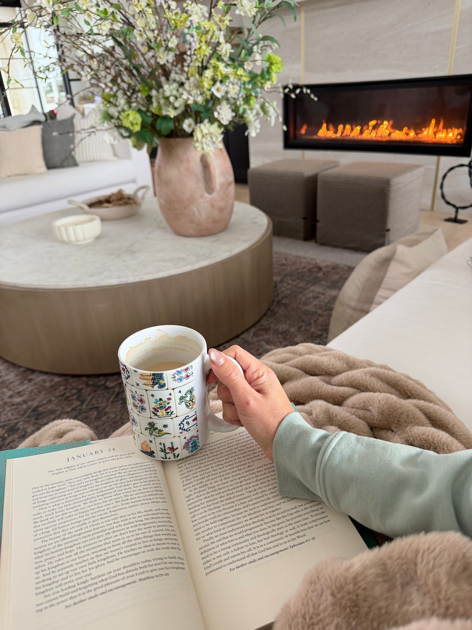 Daily devotional + mahjong coffee mug + Lola blanket on this cozy snow day! 

#LTKHome #LTKmorningroutine