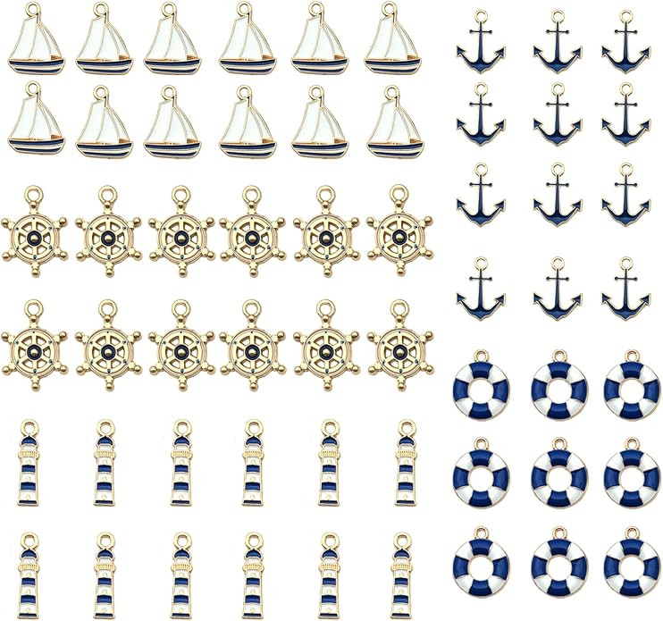 60Pcs Nautical Charms for Jewelry Making Coastal Pirate Anchor Charms and Beads for Bracelets Min... | Amazon (US)