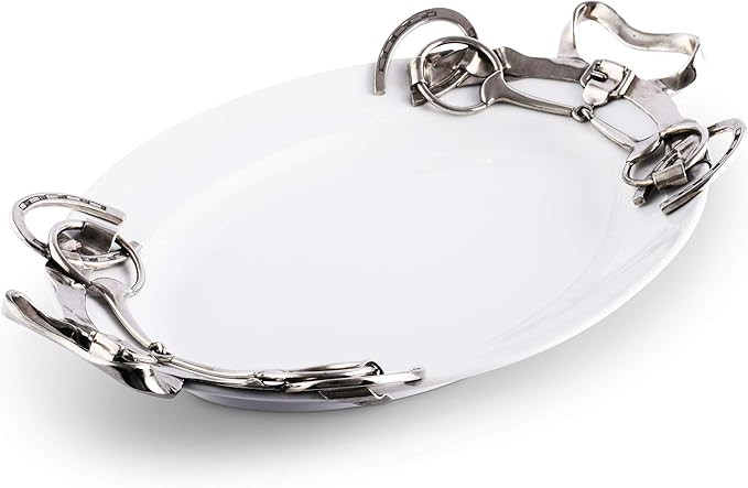 Vagabond House Stoneware Tray with Pewter Horseshoe Handles 22 inch x 14 inch | Amazon (US)