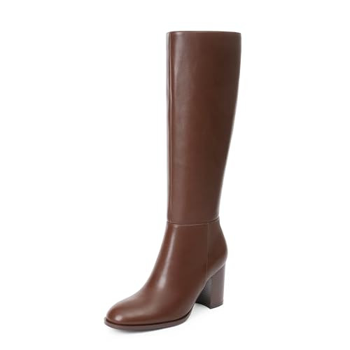 Easyfox Knee High Boots Women Round Toe Block Heel Tall Brown Boots Womens Fall boots Size 6.5 | Amazon (US)