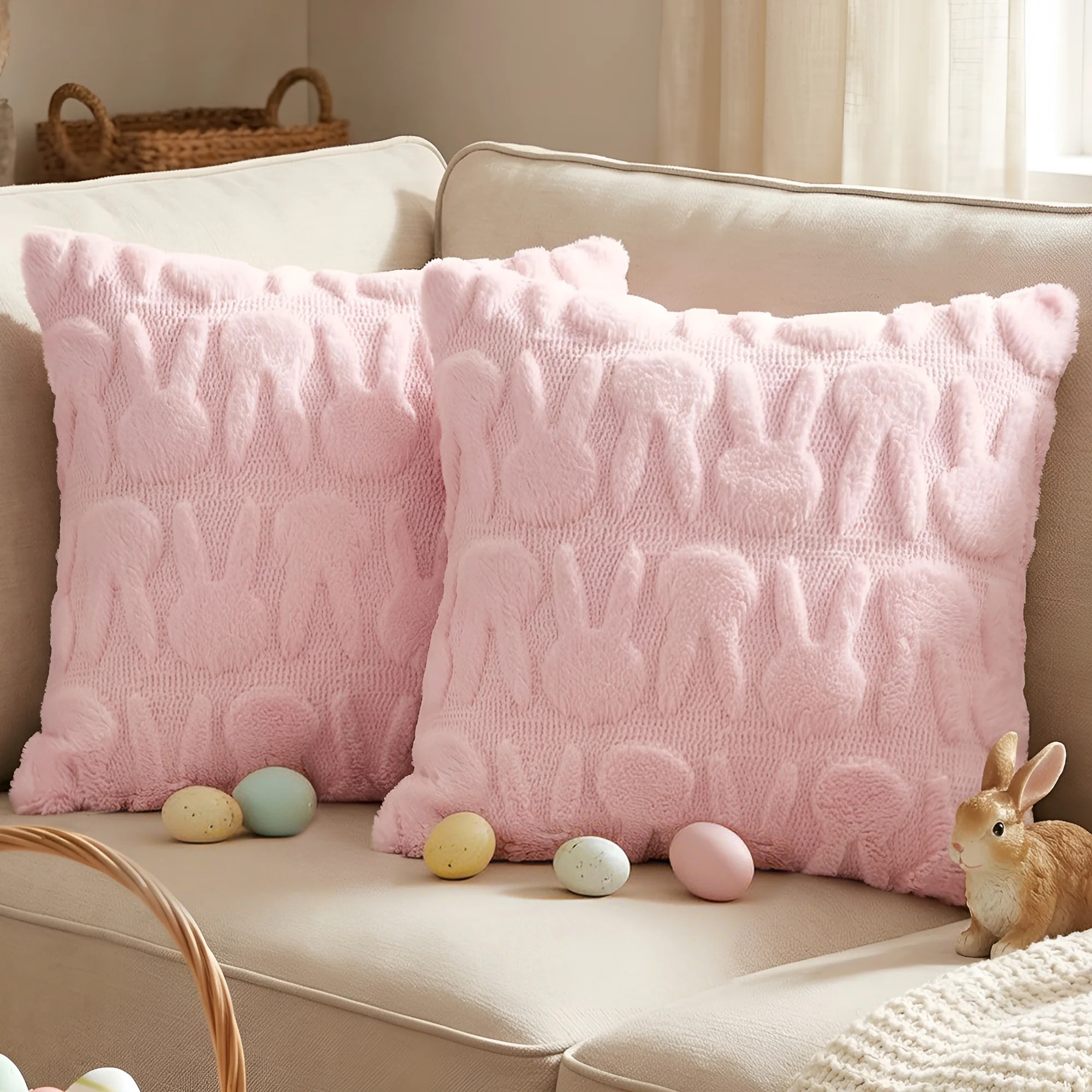 Sanmadrola Easter Pillow Covers 18 x 18 Inch Pack of 2 Luxury Soft Bunny Rabbit Pattern Decorativ... | Walmart (US)