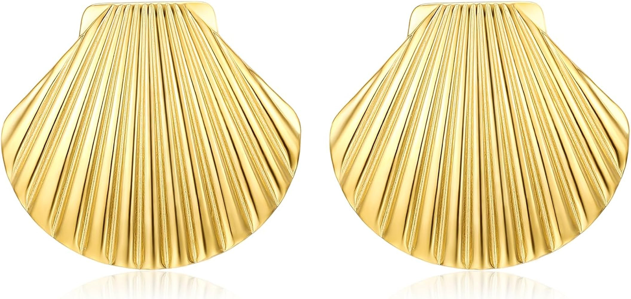 Gold Seashell Earrings for Women - Chunky Statement Beach Jewelry - Stainless Steel Sea Shell Ear... | Amazon (US)