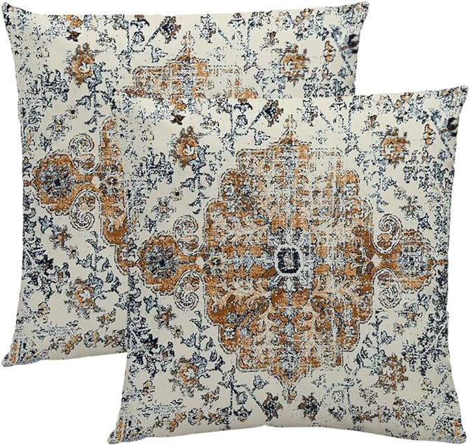 HYZUIMEI Boho Throw Pillow Covers 18X18 Inch - Set of 2 Home Decor, Brown Blue Vintage Carpet Pat... | Amazon (CA)