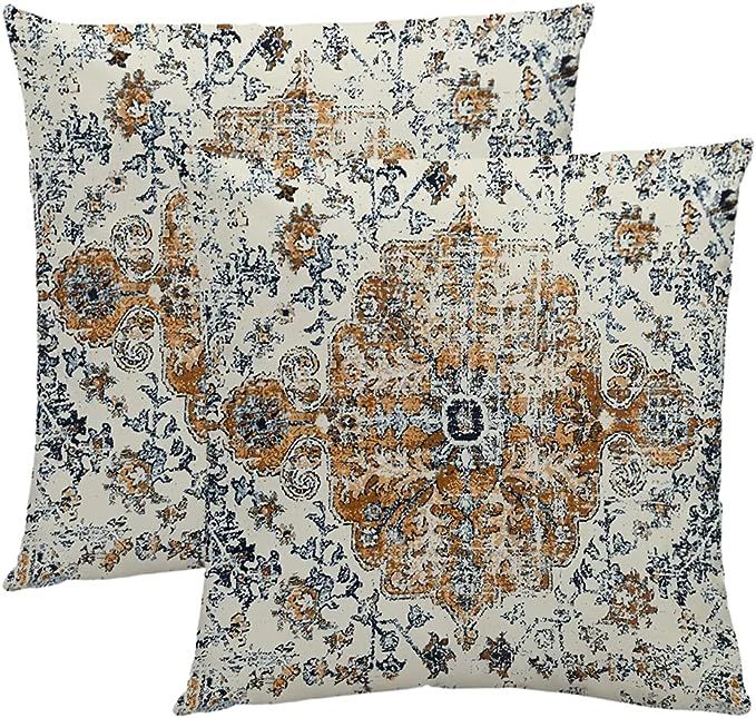 HYZUIMEI Boho Throw Pillow Covers 18X18 Inch - Set of 2 Home Decor, Brown Blue Vintage Carpet Pat... | Amazon (CA)