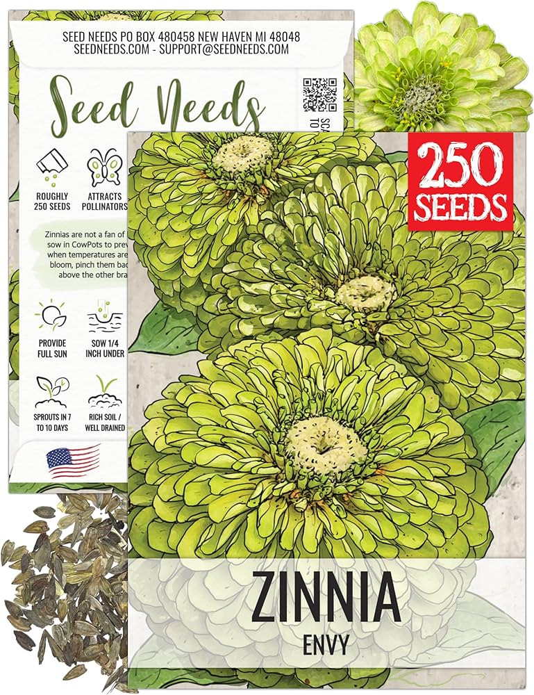 Seed Needs Lime Green Envy Zinnia Seeds for Planting - Heirloom & Open Pollinated Annual Cut Flow... | Amazon (US)