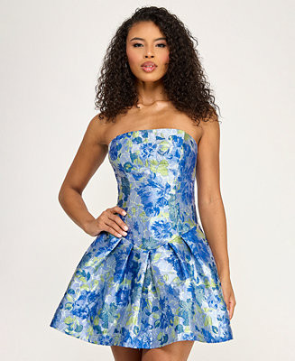 Juniors' Strapless Brocade Dress | Macy's
