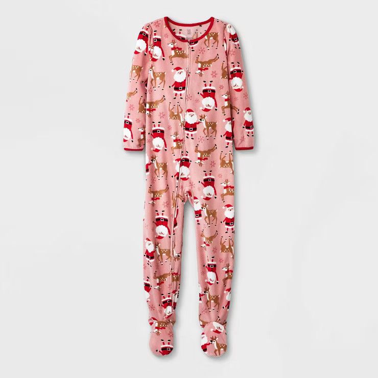 Carter's Just One You® Girls' Fleece Santa Footed Pajama - Pink/Red | Target