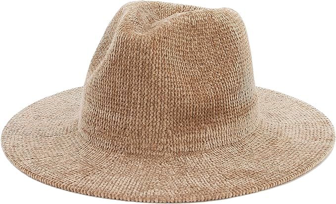 EOZY Womens Chenille Fedora Hat Wide Brim Panama Jazz Hat Winter Knit Fedora Cap for Outdoor | Amazon (US)