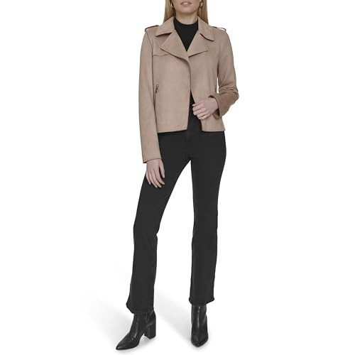 Andrew Marc Women's Faux Suede Moto Jacket, Camel, Medium | Amazon (US)
