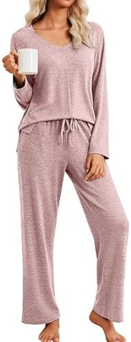 Ekouaer Pajamas for Women Set Long Sleeve 2 Piece Lounge Sets V Neck Matching Pjs Soft Sleepwear ... | Amazon (US)