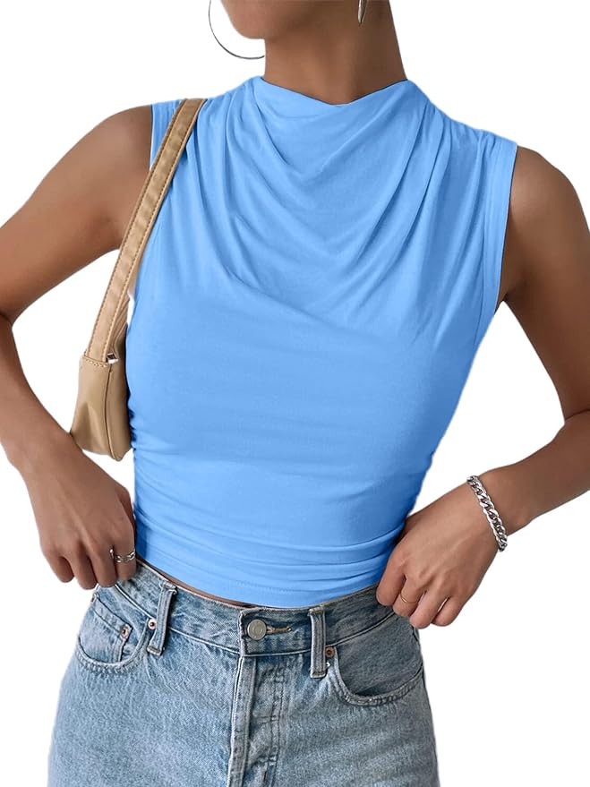 SOFIA'S CHOICE Women's Draped Cowl Neck Top Casual Summer Sleeveless Tee Shirts | Amazon (US)