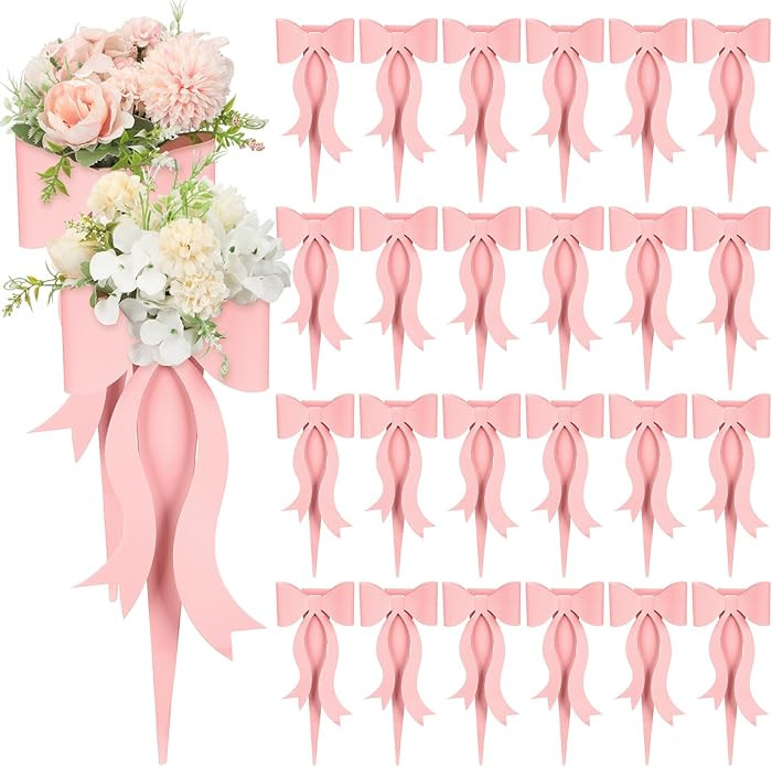 Lerheedi 24 Pcs Flower Bags for Bouquets Single Rose Sleeve Box Pretty Bow Bag DIY Flower Wrappin... | Amazon (US)