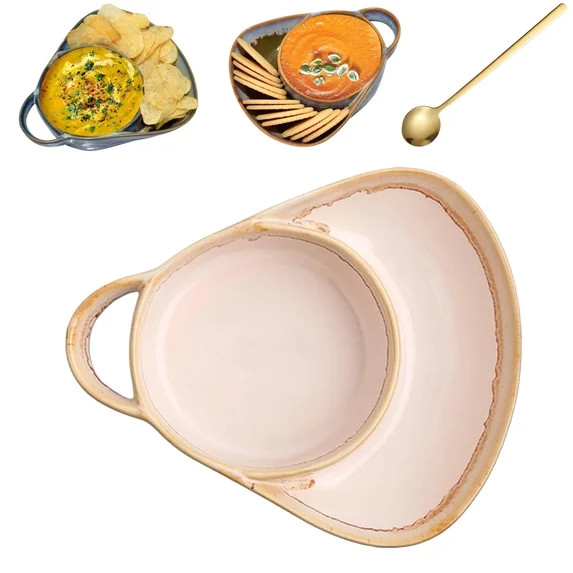 Soup And Side Bowl Plate Ceramic, Chip And Dip Divided Bowls,Retro style Soup Bowl With Cracker H... | Walmart (US)