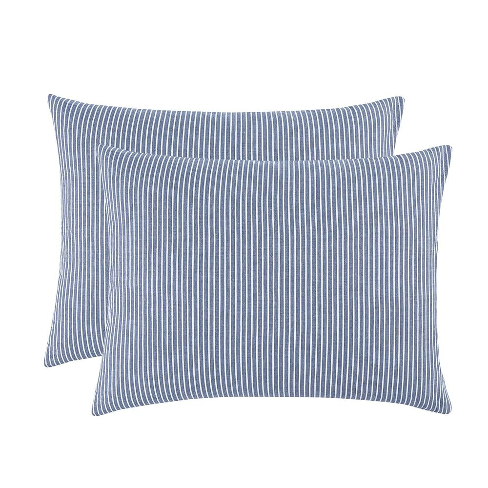 Wake In Cloud - Striped Pillow Cases, 100% Washed Cotton, Ticking Stripe Vertical Pinstripe Neutr... | Amazon (US)
