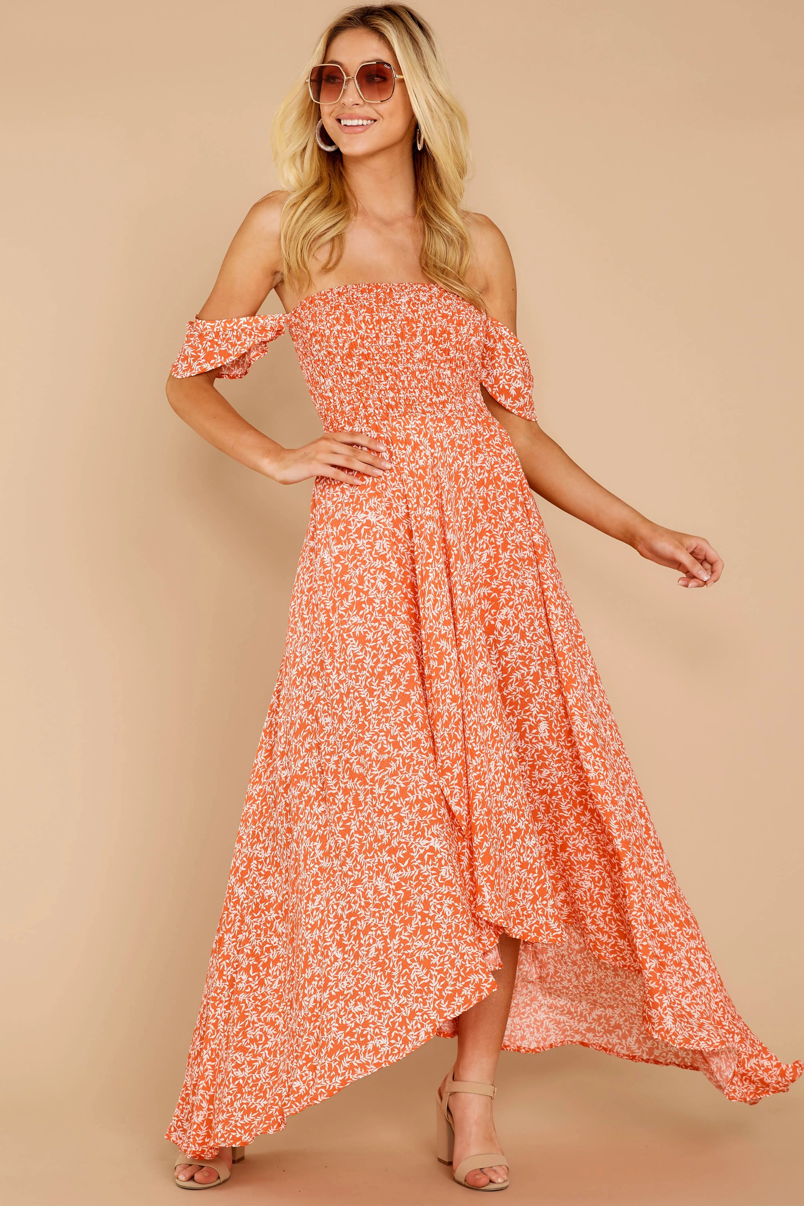 Make Mine Sweet Coral Orange Print Maxi Dress | Red Dress 