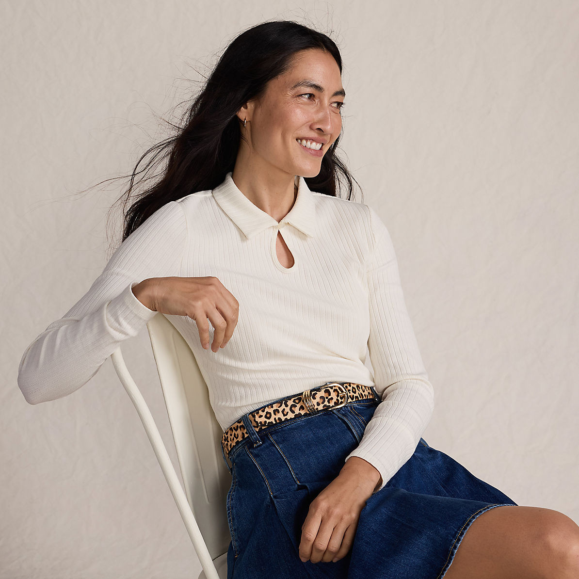 Women's Long Sleeve Pointelle Rib Keyhole Polo Top | Lands' End (US)