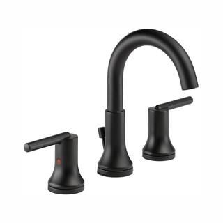 Delta Trinsic 8 in. Widespread 2-Handle Bathroom Faucet with Metal Drain Assembly in Matte Black ... | The Home Depot