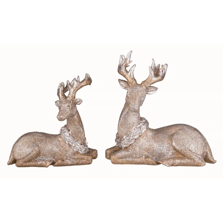Transpac Resin Gold Christmas Glitter Sitting Reindeer Set of 2 | Target