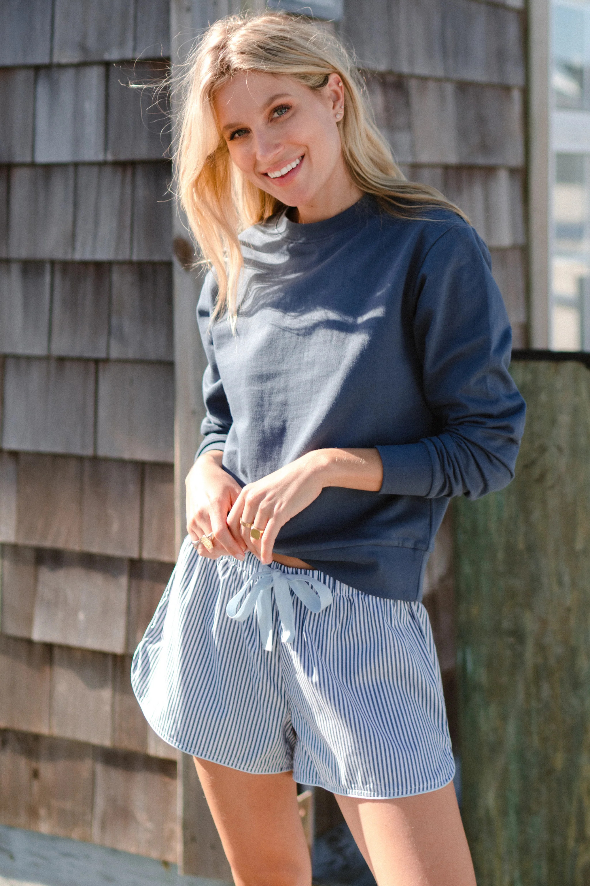 Boxer in Navy Stripe | LAKE Pajamas