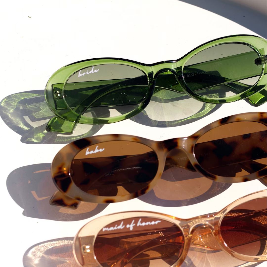 Minimalist Retro Oval Shape Bachelorette Party Sunglasses - Etsy | Etsy (US)