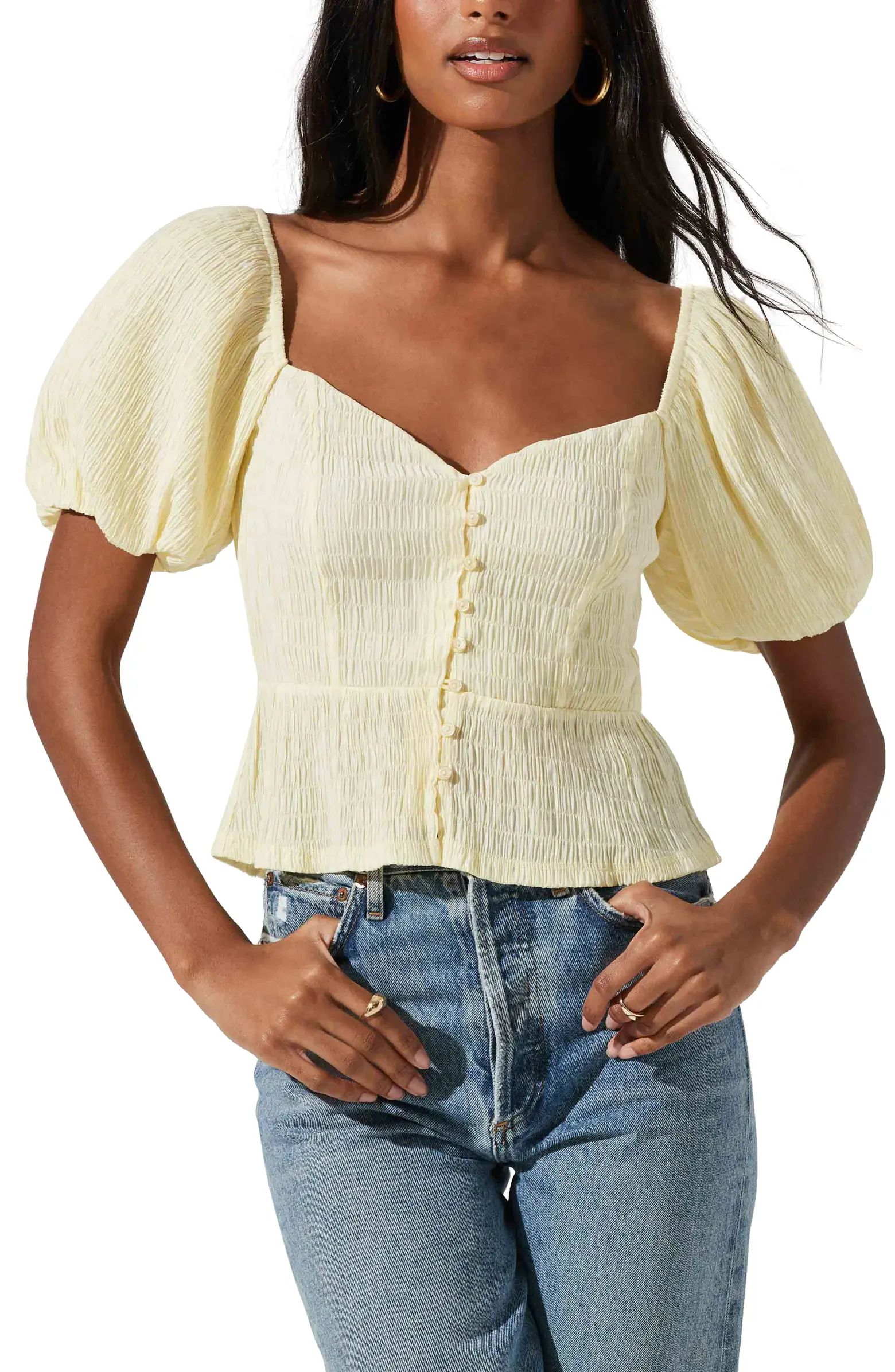 ASTR the Label Puff Sleeve Button Front Smocked Top | Nordstrom | Nordstrom
