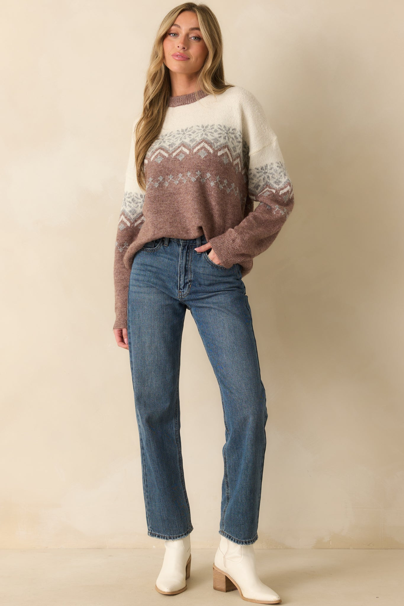 Make Yourself At Home Mauve Multi Knit Sweater | Red Dress